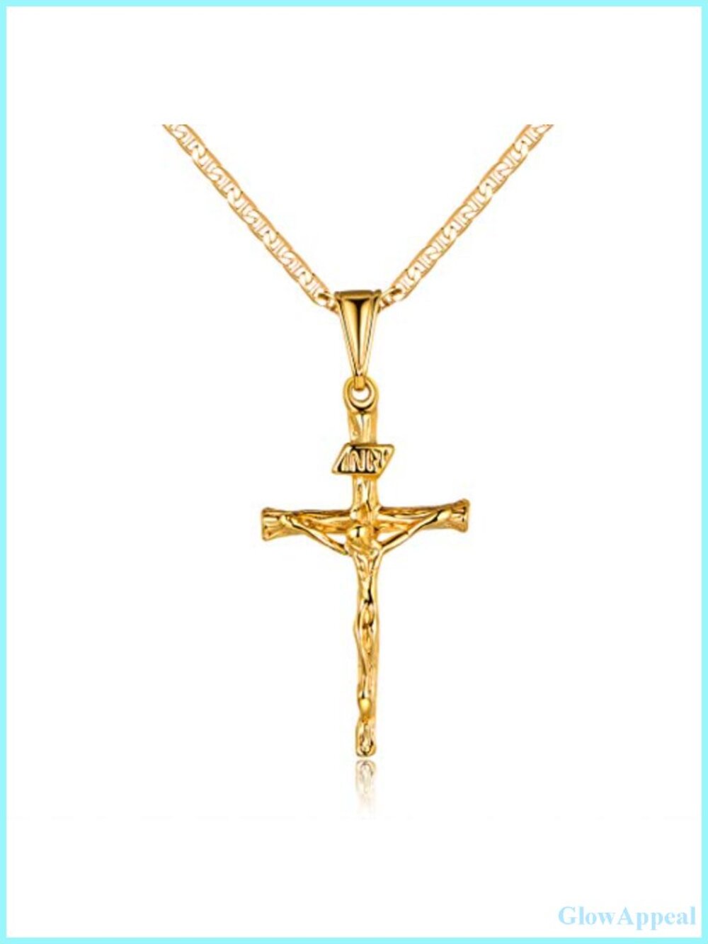 18K Gold Plated Flat Mariner Chain Cross Pendant Necklace